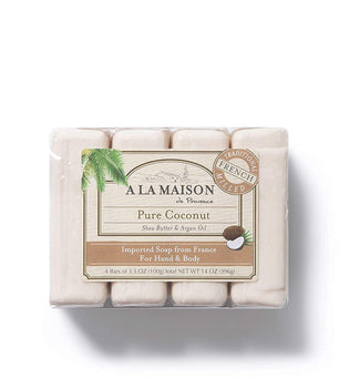 A La Maison Pure Coconut Bar Soap 4 Pack – Natural Moisturizing French Soap (3.5 oz Each)