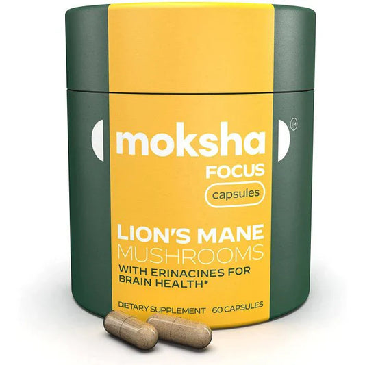 Moksha Focus Lion’s Mane Mushrooms Erinacines Brain Health 60 Capsules