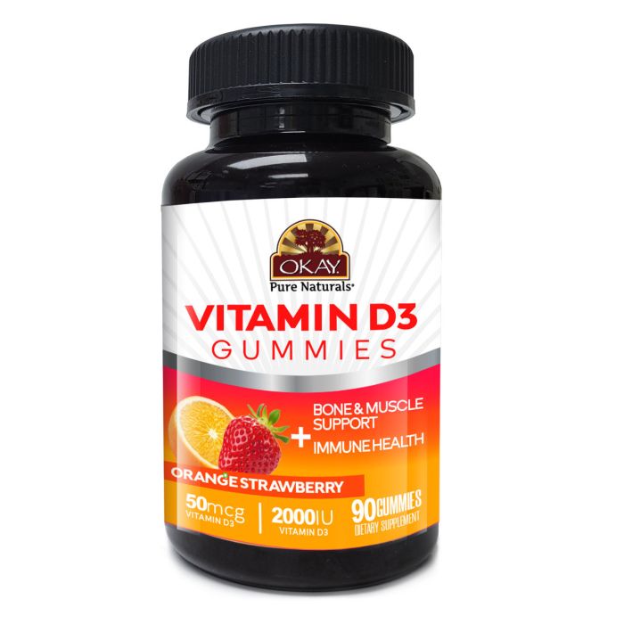 Okay Bone Support Gummies Vitamin D3 90 Count Orange Strawberry Flavor