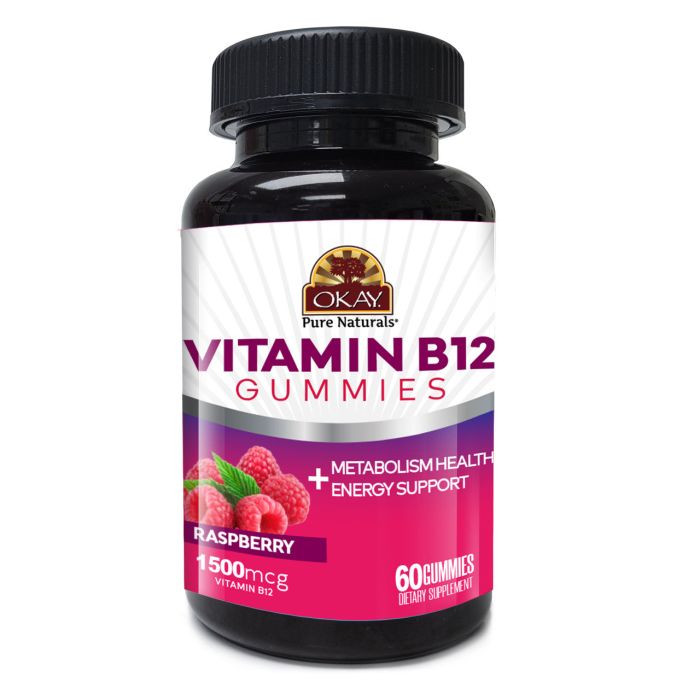 Okay Energy Support Gummies Vitamin B12 60 Count Raspberry