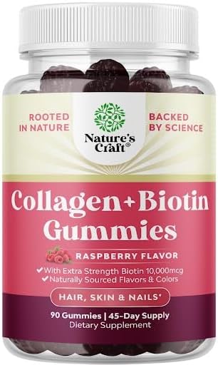 Nature’s Craft Collagen and Biotin Gummies raspberry flavor 90 gummies bottle