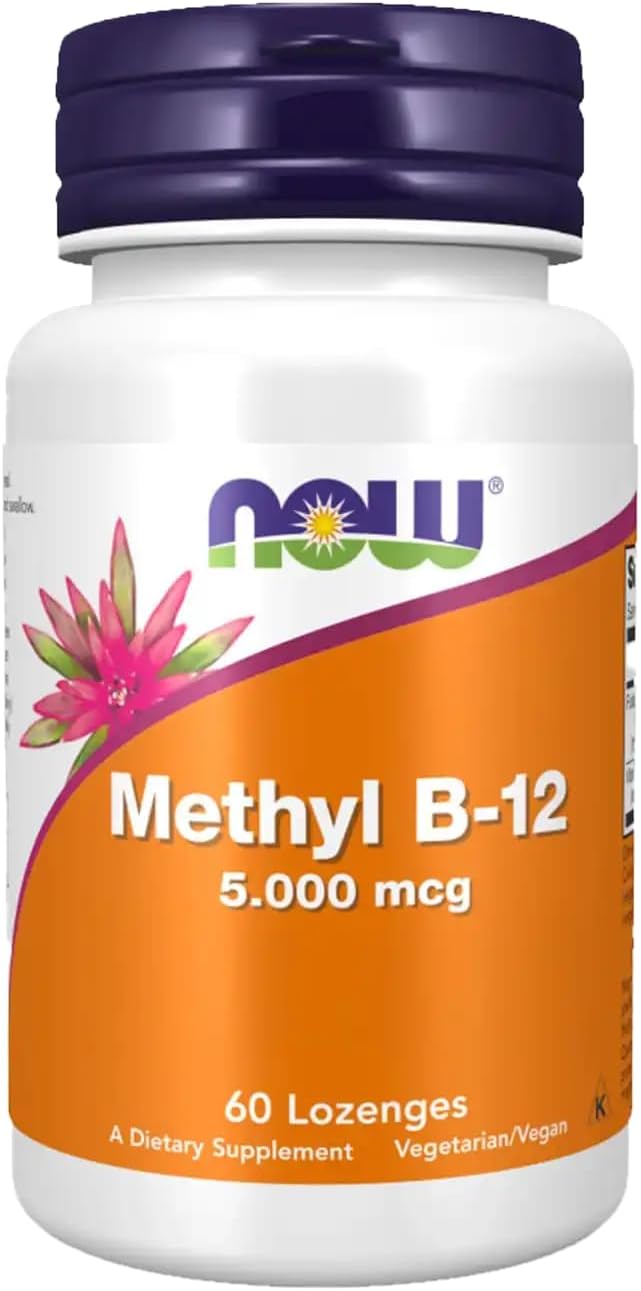 NOW Methyl B-12 5000 mcg supplement facts label with methylcobalamin and folate