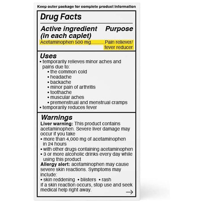 Genexa Extra Strength Acetaminophen Pain Fever Relief 50 Caplets