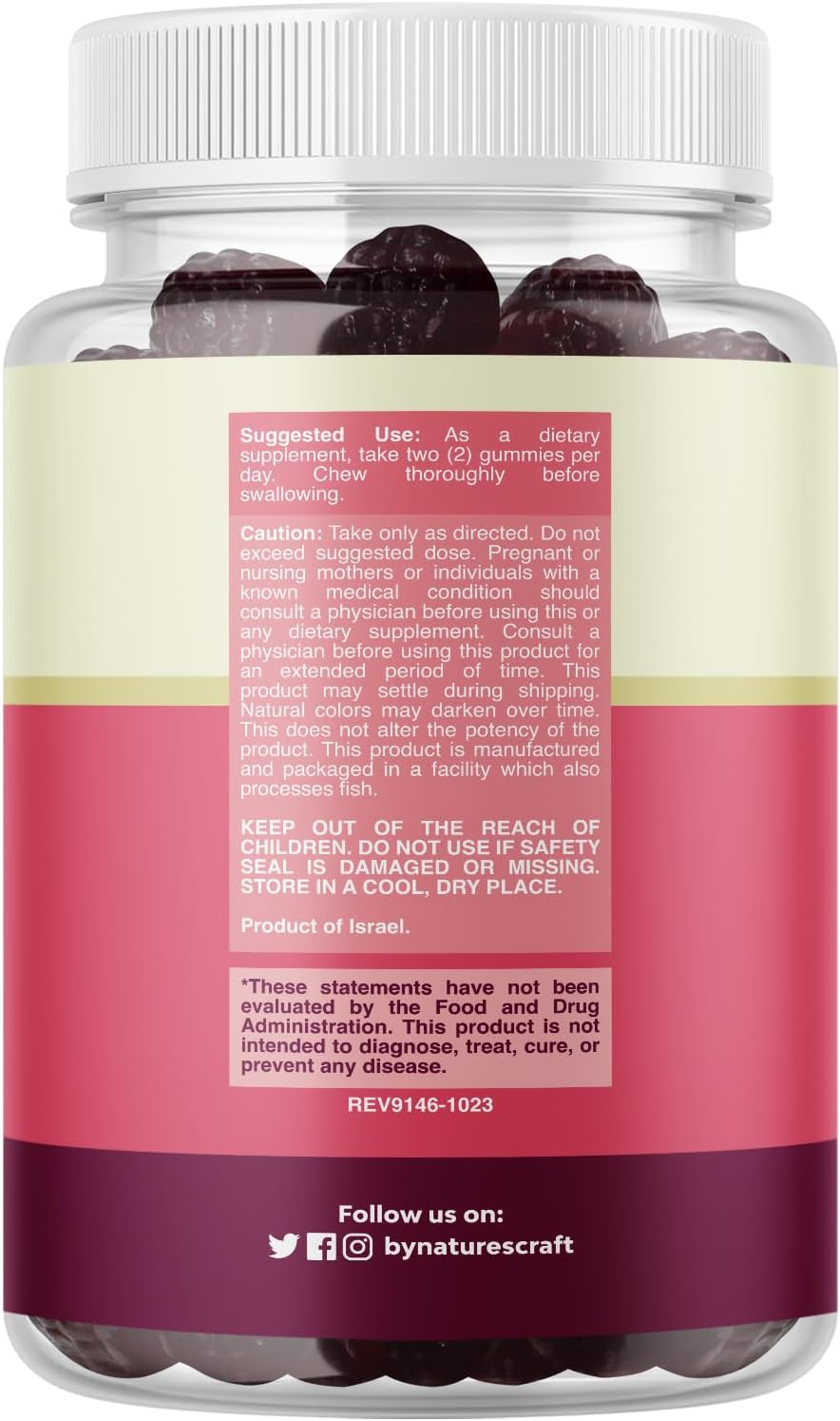 Nature’s Craft Collagen and Biotin Gummies back label with dosage and caution text