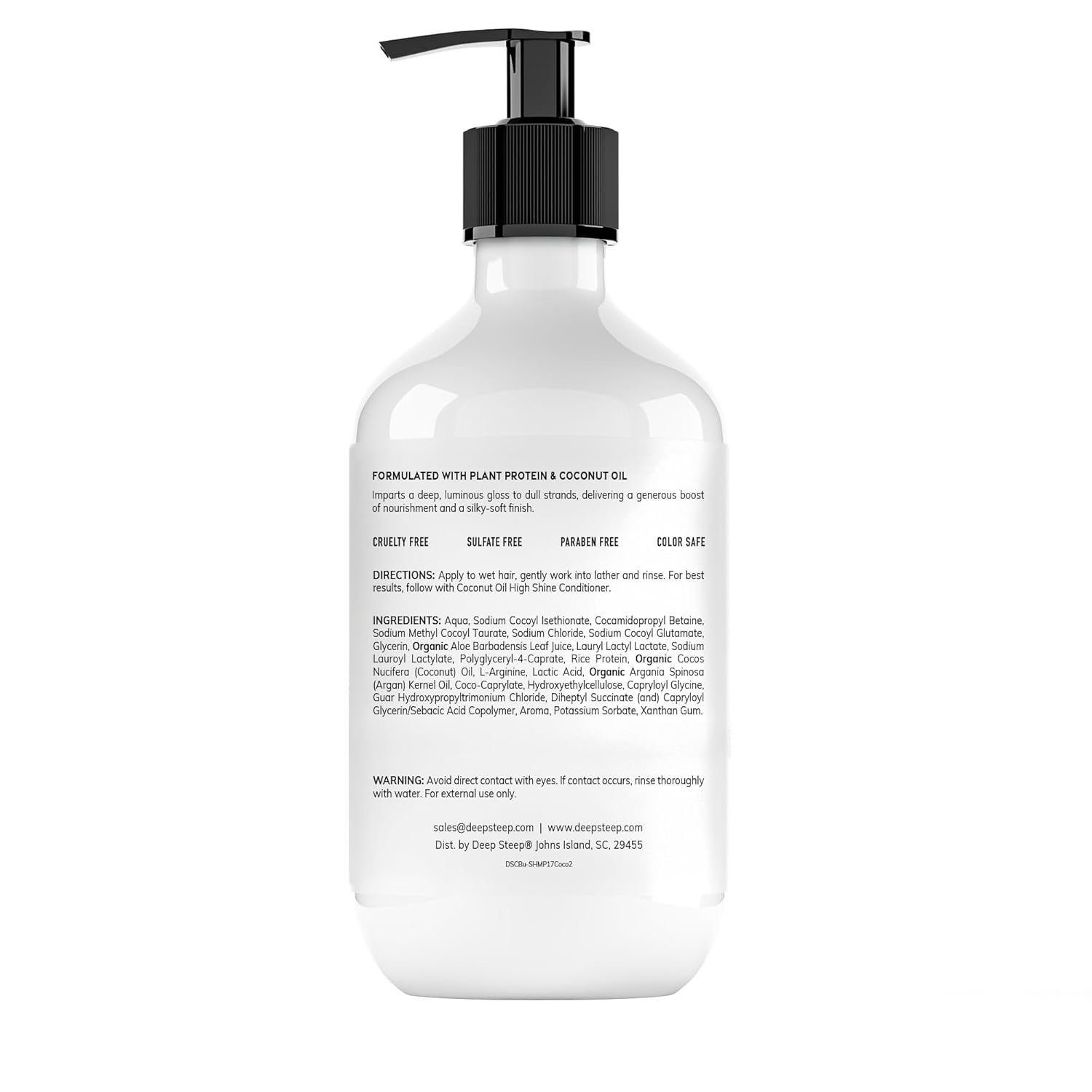 Deep Steep Coconut Oil High Shine Shampoo 17 oz bottle for dry and dull hair