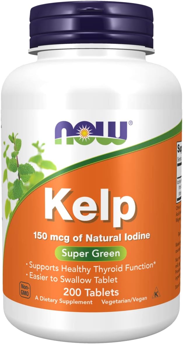 NOW Kelp 150 mcg Natural Iodine 200 tablets front bottle label
