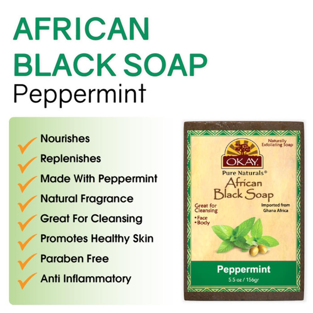 Peppermint African black soap bar with shea butter and natural exfoliating ingredients