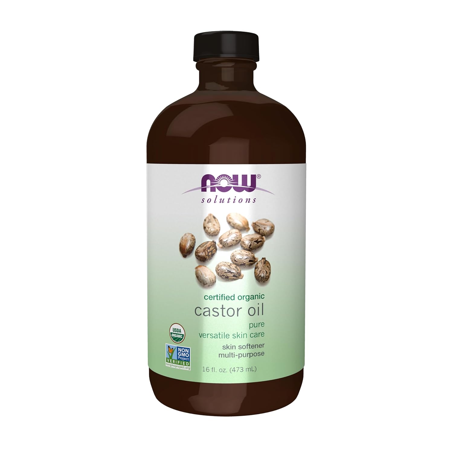 NOW Solutions Certified Organic Castor Oil Pure 16 fl oz bottle
