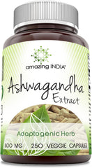 Amazing India Ashwagandha Extract 500 mg 250 veggie capsules front label