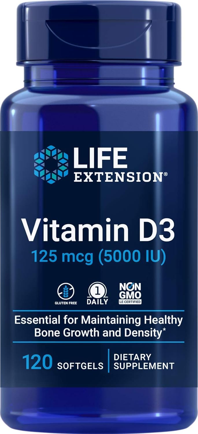 Supplement facts label for Life Extension Vitamin D3 125 mcg softgels