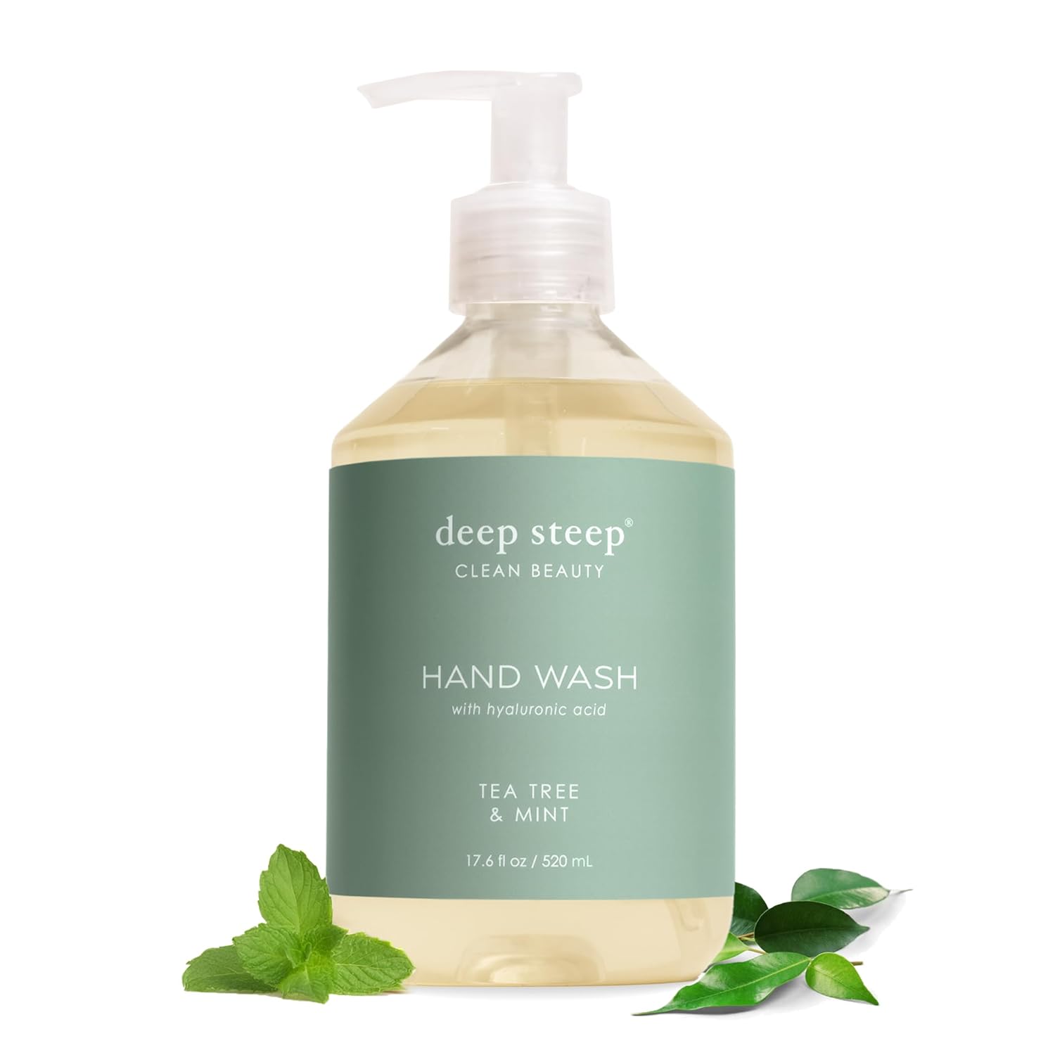 Deep Steep Tea Tree Mint hand cleanser for soft clean hands and fresh botanical scent