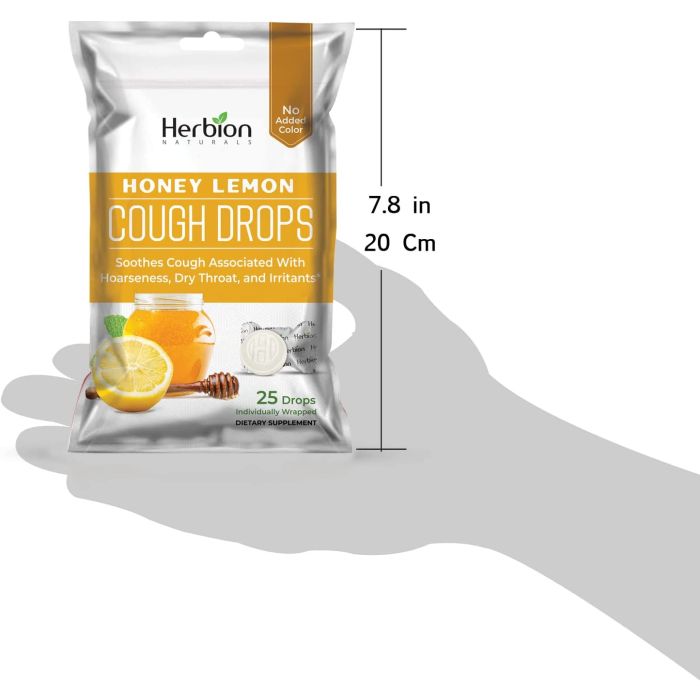Pack of 25 Herbion Naturals honey lemon cough drops for throat irritation relief
