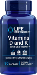 Vitamin D3, vitamin K and iodine benefits infographic for Life Extension Sea-Iodine formula