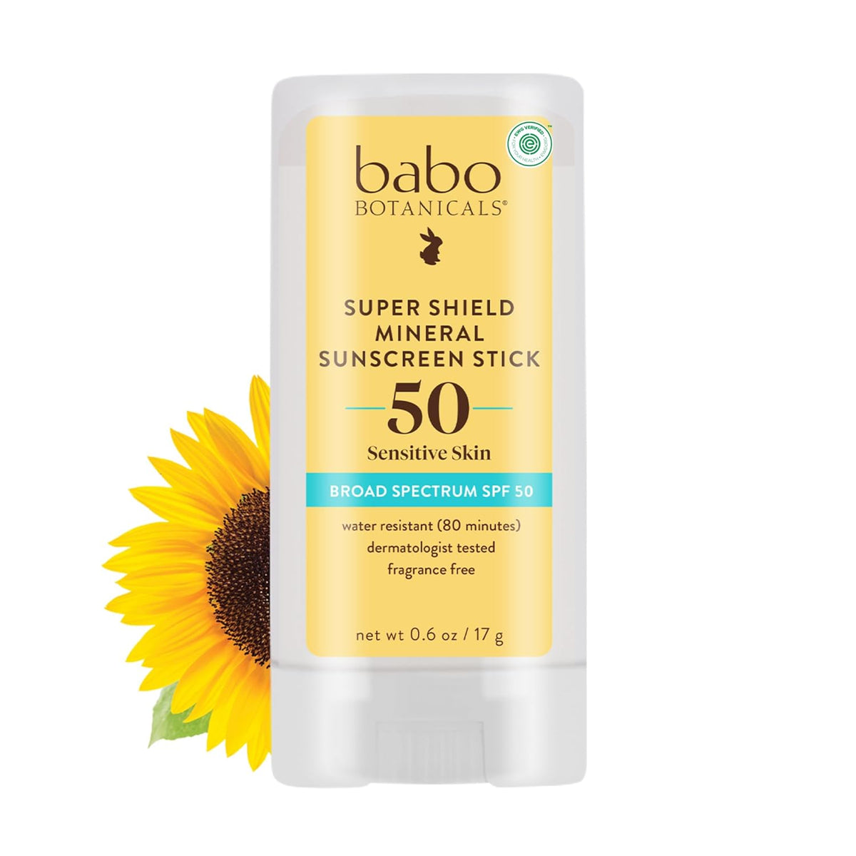 Fragrance-free water resistant SPF 50 sunscreen stick by Babo Botanicals