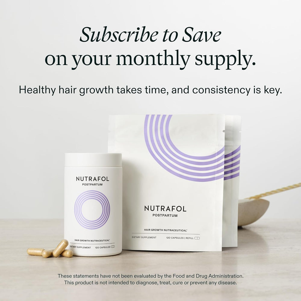 Nutrafol Postpartum dietary supplement with biotin and marine collagen for hair support