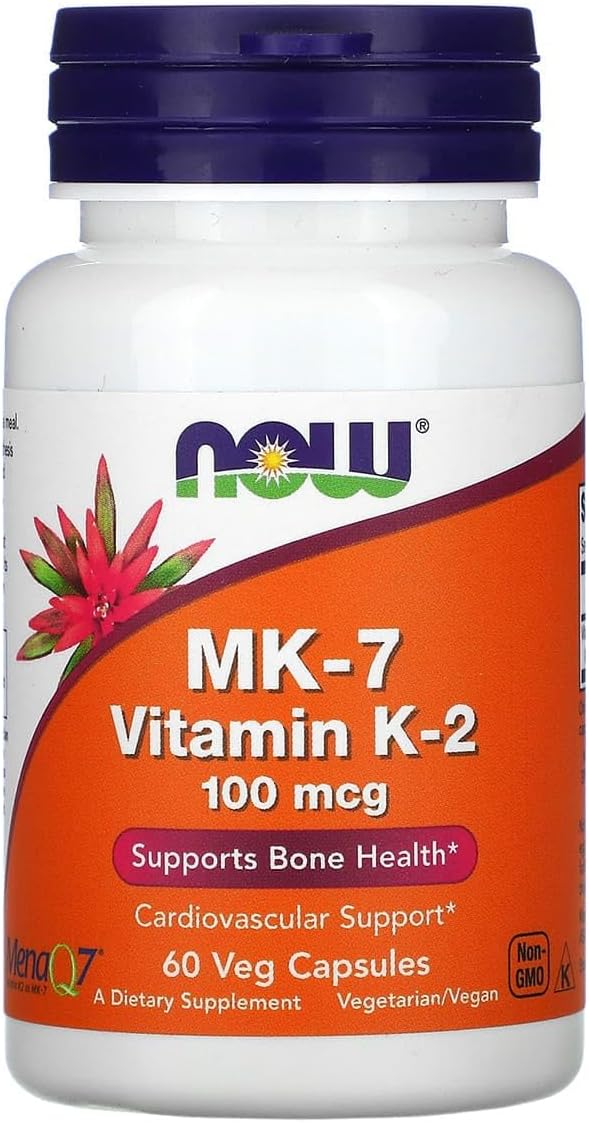 NOW Foods Vitamin K-2 100 mcg veg capsules bottle for bone and heart wellness