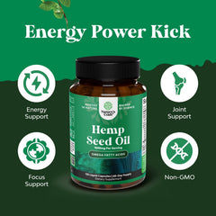 Hemp Seed Oil omega 3 6 9 supplement bottle with 60-day supply and 120 capsules