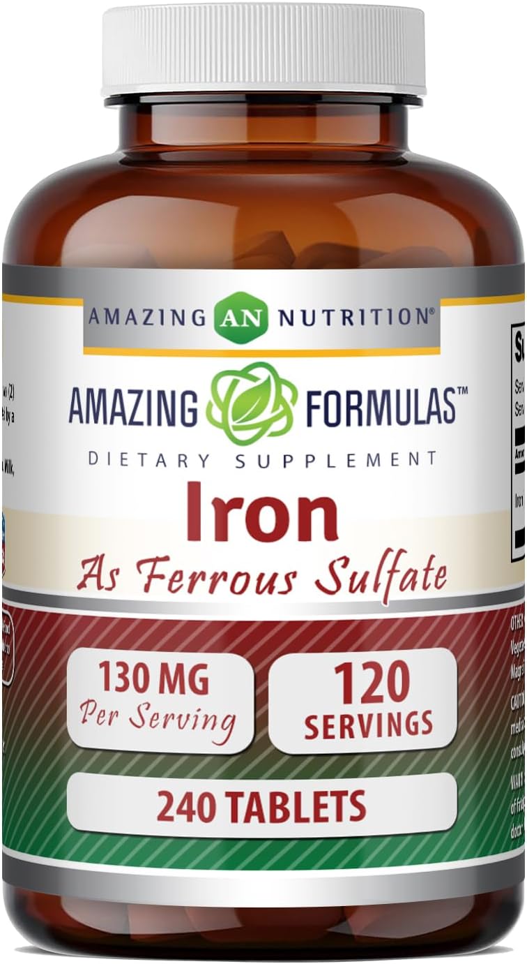 Non-GMO ferrous sulfate tablets by Amazing Formulas in 240 tablet bottle