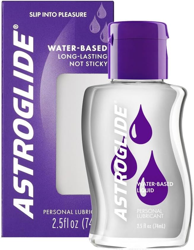 Water-based Astroglide lubricant designed for easy clean-up and smooth application