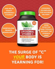Zenwise Health Enhanced Absorption Liposomal Vitamin C Supplement - 1500mg Liposomal VIT C for Immune Support, Antioxidant & Natural Energy Boost - Organic & Gluten Free - Unflavored, 180 Capsules