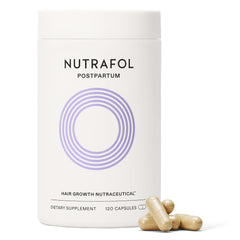 Nutrafol Postpartum hair growth supplement bottle with 120 capsules for postpartum women