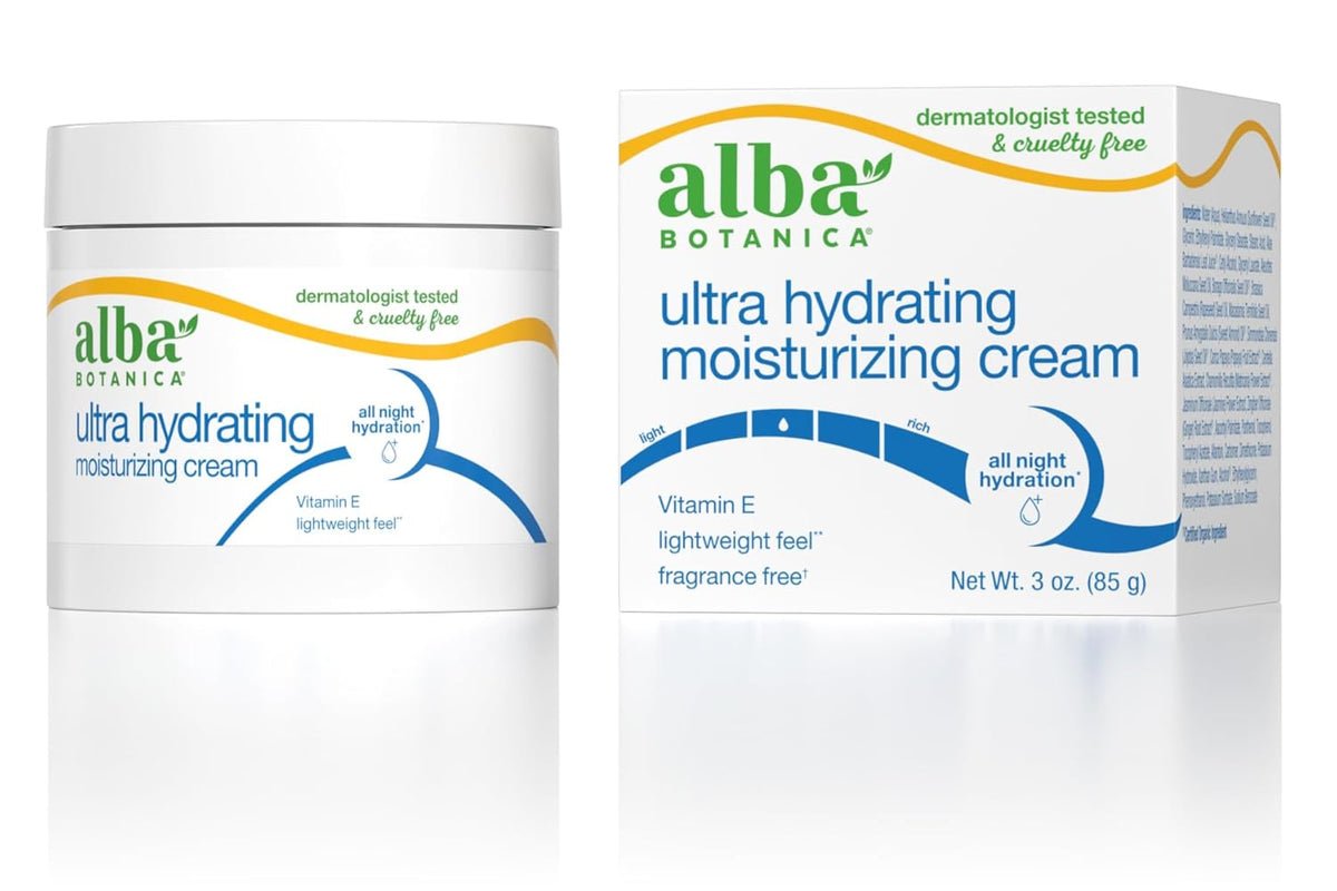 Alba Botanica Ultra Hydrating Cream dermatologist tested cruelty free packaging