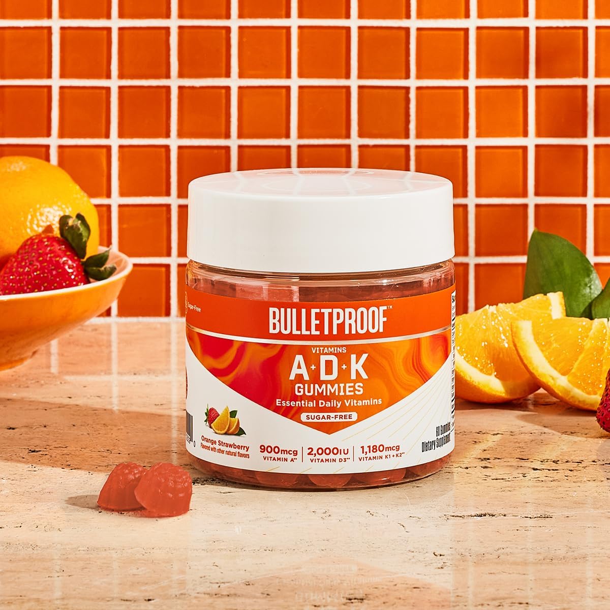 Bulletproof Sugar-Free A+D+K Vitamin Gummies – Orange Strawberry Keto-Friendly Formula for Immune, Bone & Heart Support, 60 Count