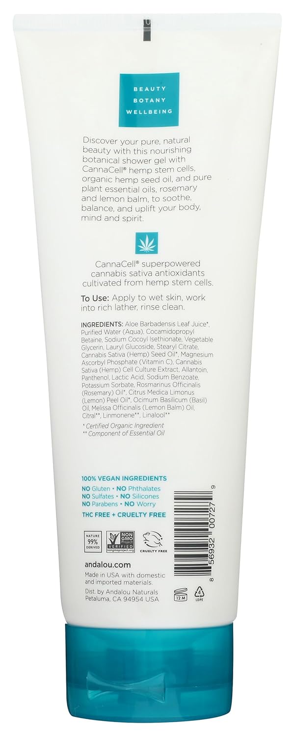 Andalou Naturals CannaCell Botanical Shower Gel Rosemary Lemon Balm 8 fl oz tube