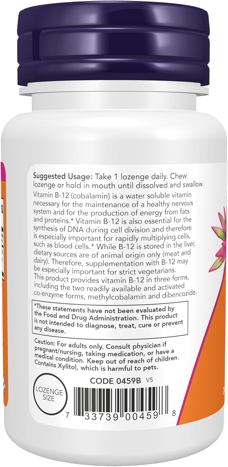 NOW Foods Vitamin B-12 2,000 mcg lozenges for energy and nervous system support