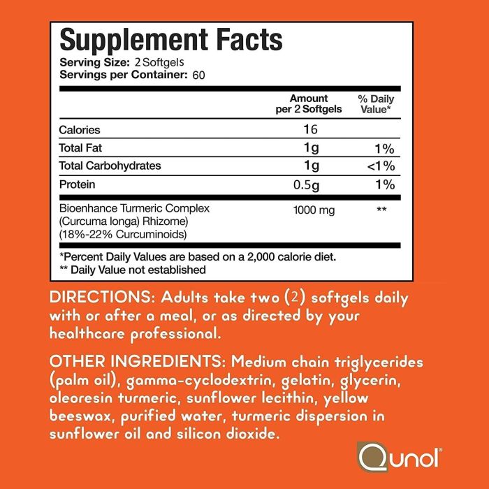 Qunol Turmeric Curcumin Complex 1000mg High Absorption 120 Caps