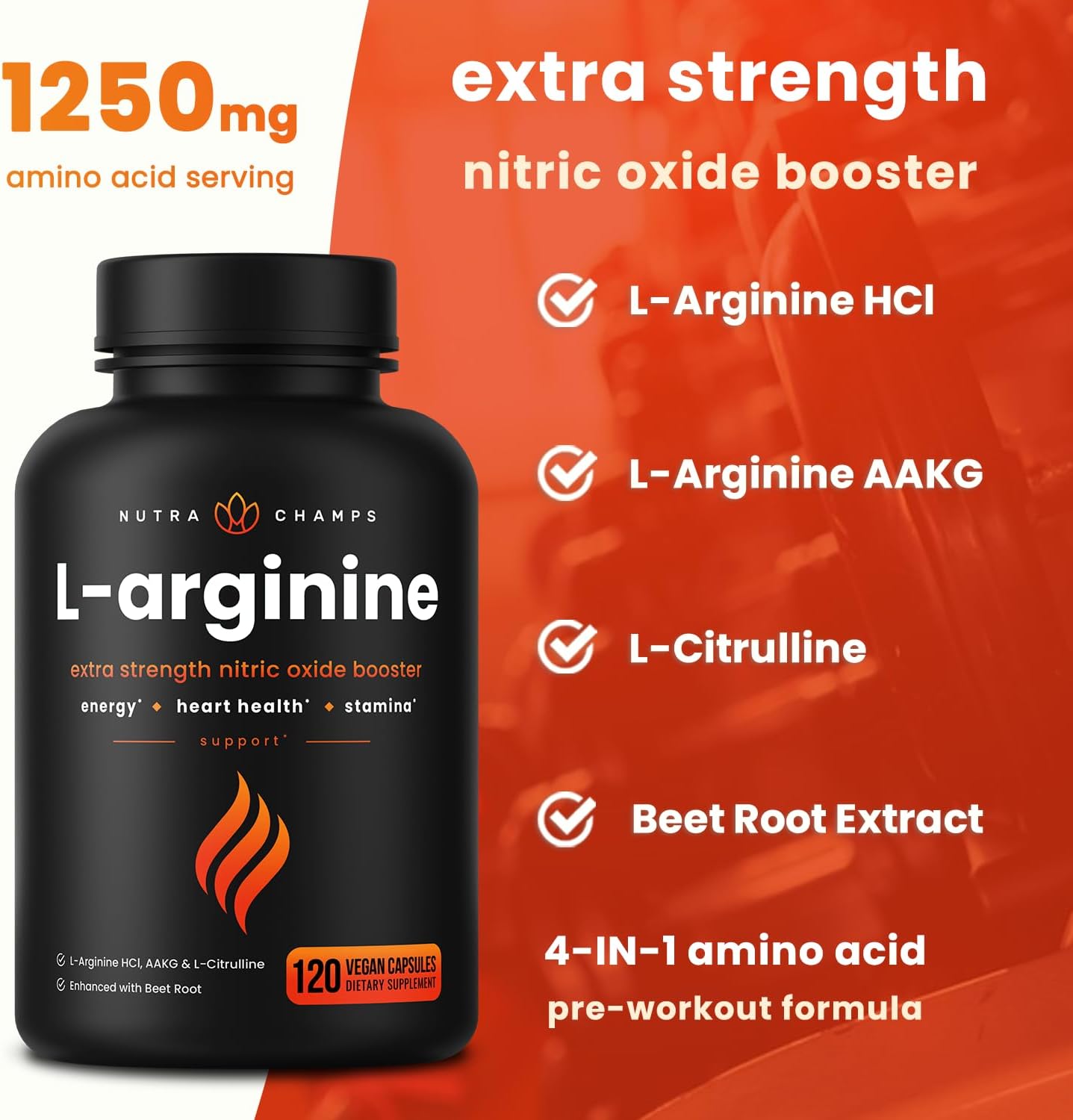 L-Arginine nitric oxide booster with citrulline and beet root extract