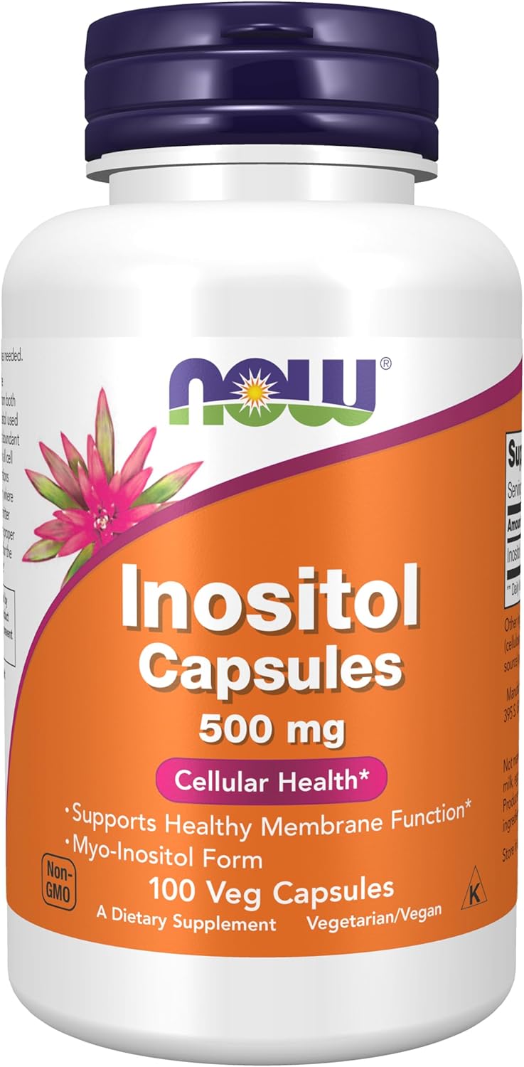 NOW Supplements Inositol 500 mg veg capsules bottle for nervous system and cell support