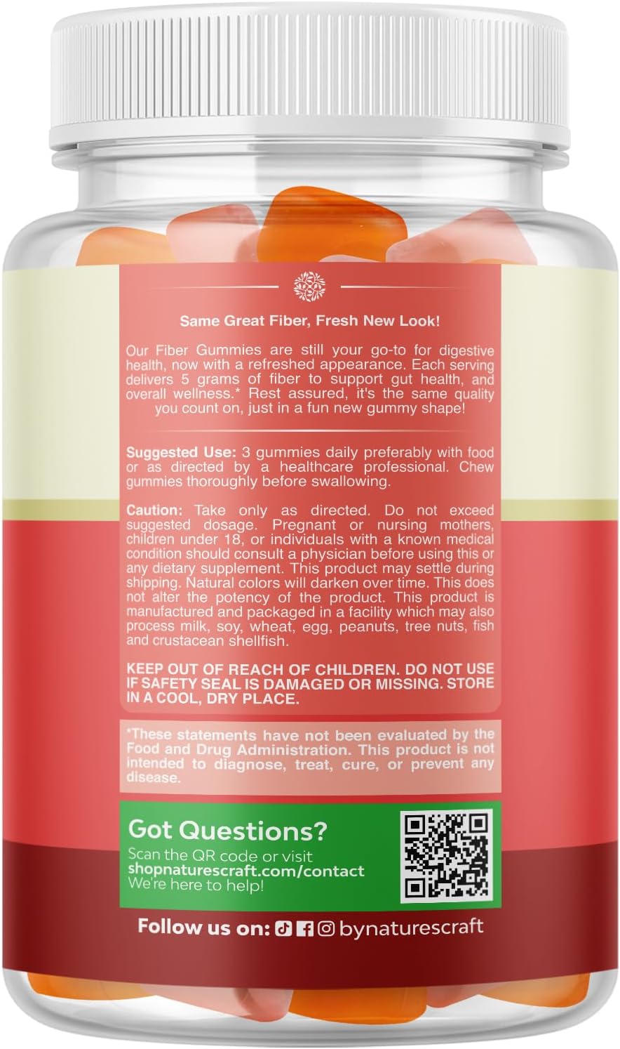 Nature’s Craft Fiber Gummies back label with dosage and digestive health details
