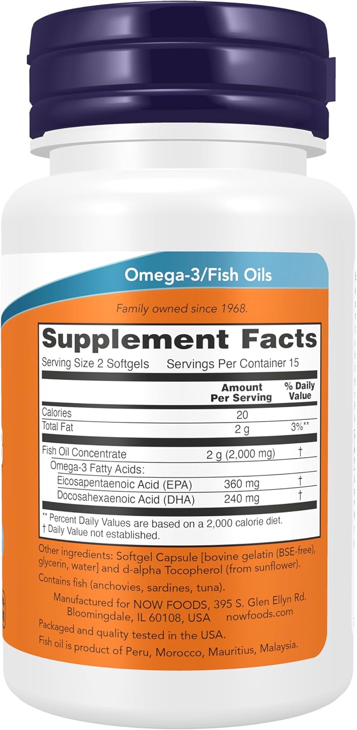 NOW Omega-3 Fish Oil 1000 mg bottle with EPA DHA for cardiovascular support