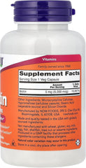 NOW Foods Biotin 5 mg bottle, 120 vegetarian capsules for hair skin and nails support