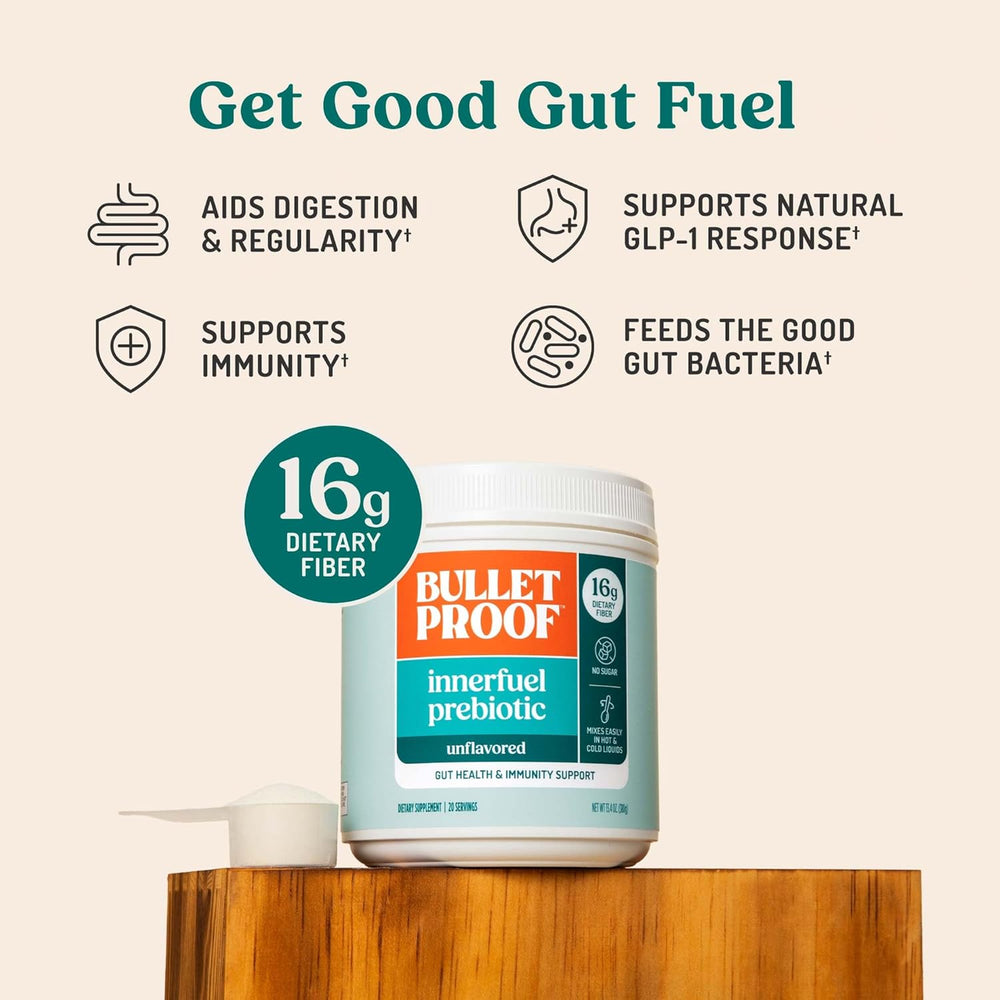 Bulletproof Innerfuel Prebiotic Fiber Powder unflavored gut health support, 13.4 oz