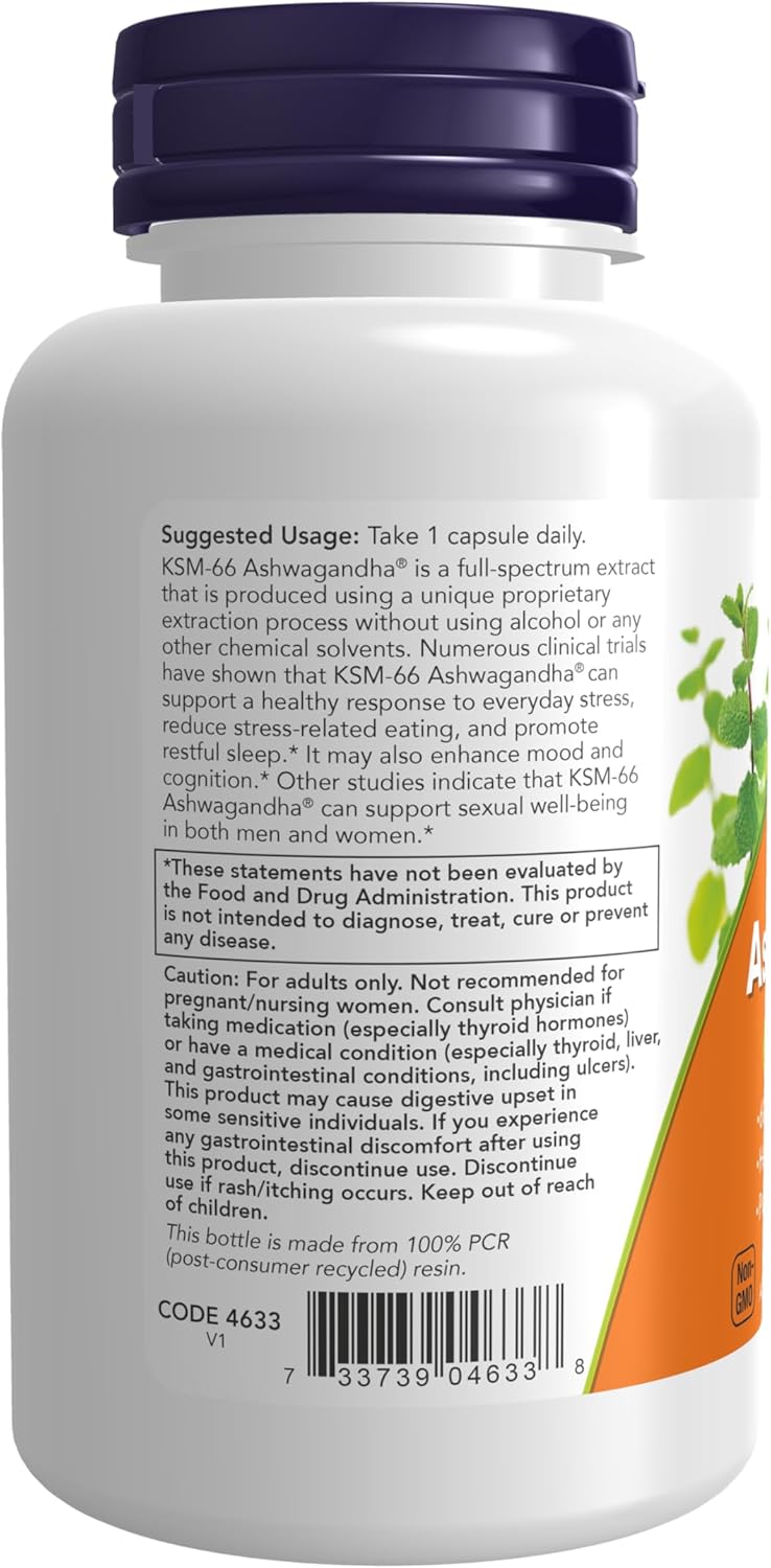KSM-66 Ashwagandha back label showing suggested use and safety cautions