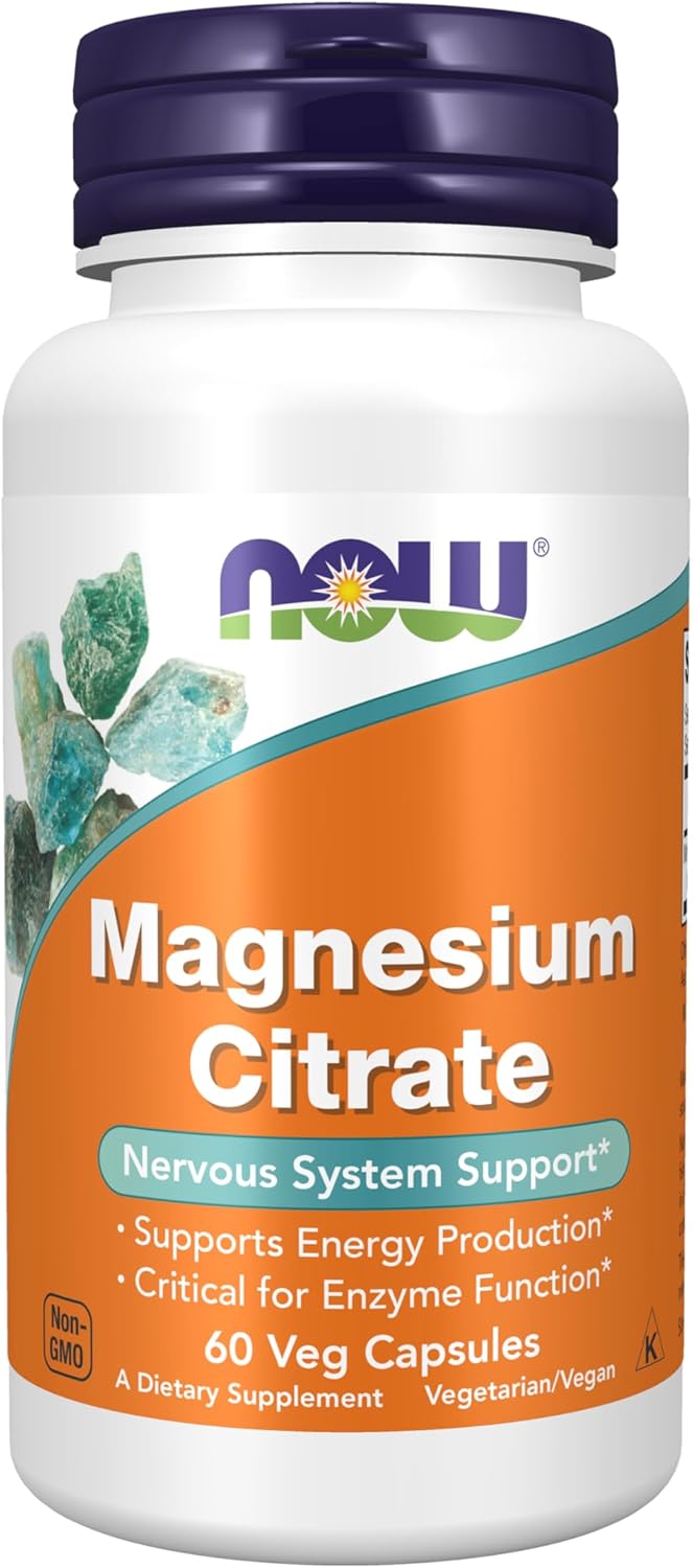 NOW Foods Magnesium Citrate vegan capsules for enzyme function and muscle support