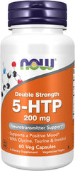 NOW 5-HTP 200 mg Double Strength Supplement – Griffonia Extract Capsules for Mood & Neurotransmitter Support, 60 Vegan Capsules