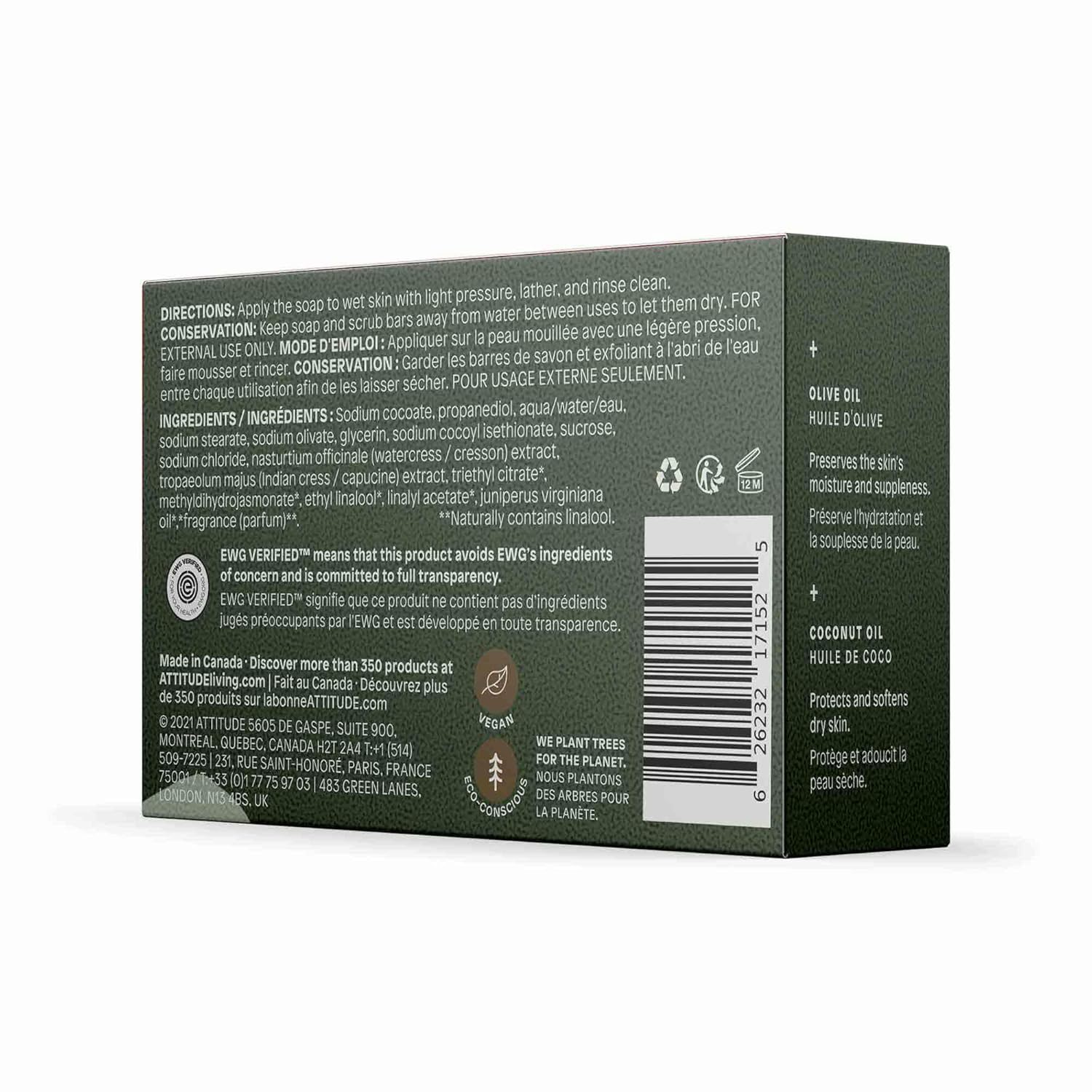 ATTITUDE Leaves Bar Herbal Musk body soap 113 g plastic-free beauty bar