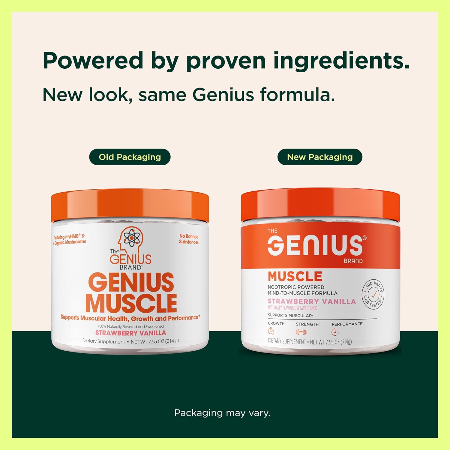 Strawberry vanilla muscle performance formula with six organic mushrooms and 30 servings