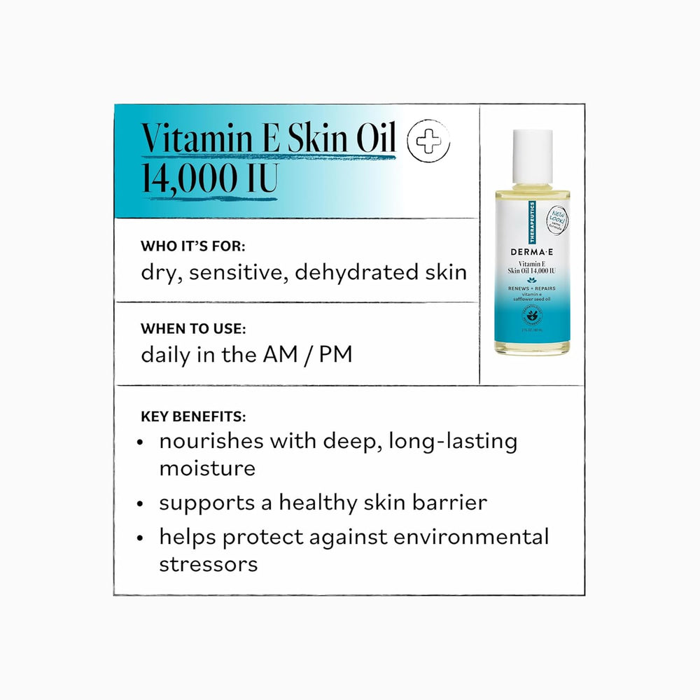 Fragrance-free DERMA E skin oil for soft smooth and hydrated facial skin