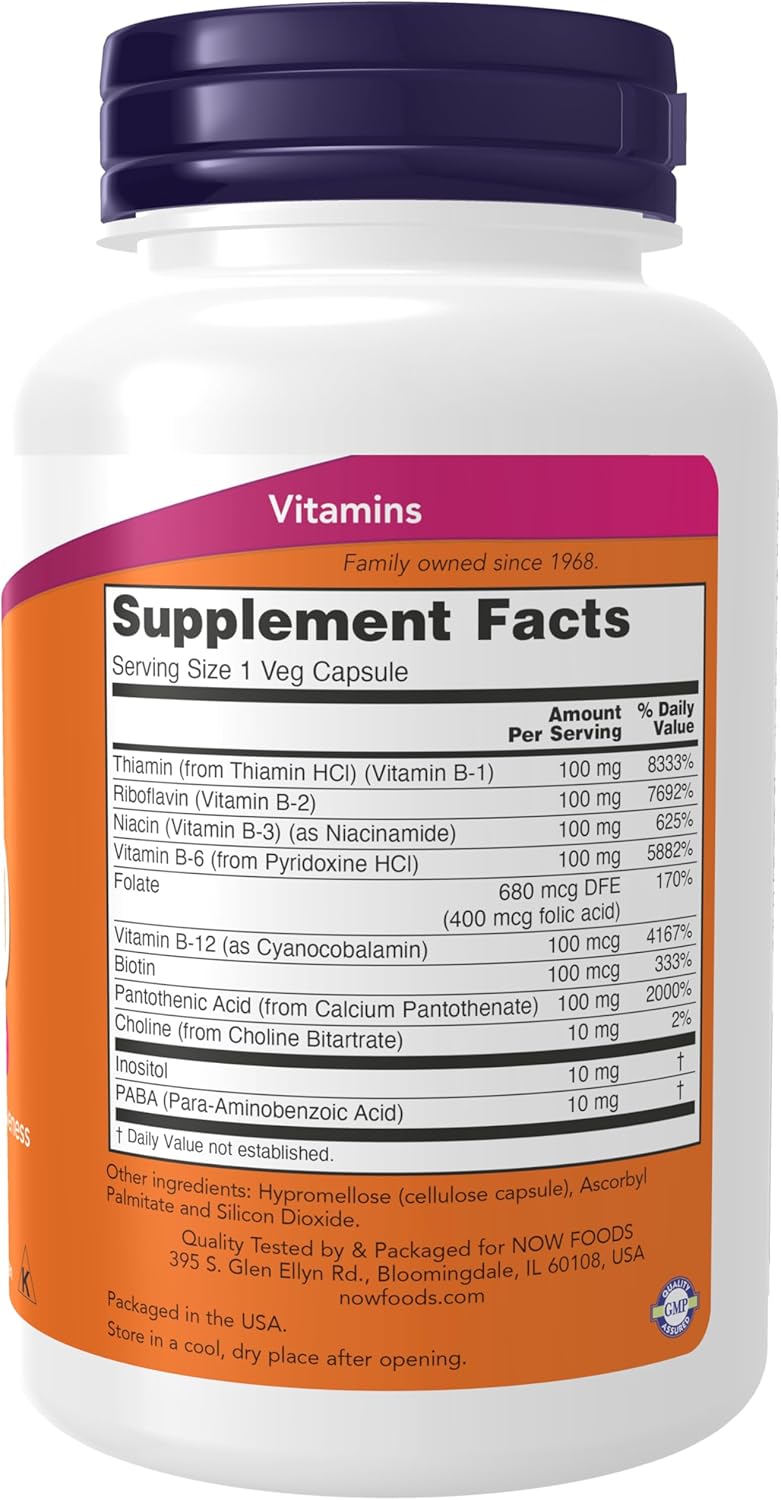 NOW Foods Vitamin B-100 Complex veg capsules for energy and nervous system support