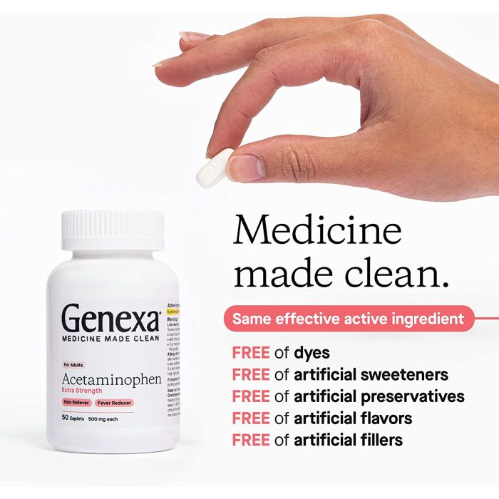 Genexa Extra Strength Acetaminophen Pain Fever Relief 50 Caplets