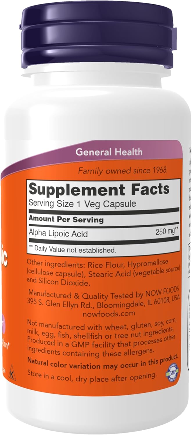 ALA 250 mg vegetarian vegan capsules with orange supplement label
