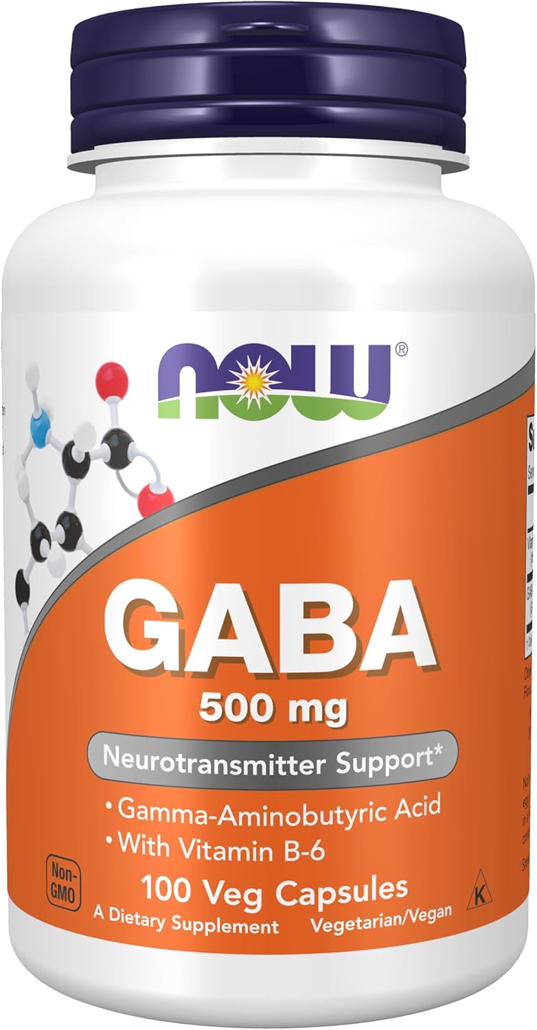 NOW GABA 500 mg capsule supplement for stress support and relaxation wellness.