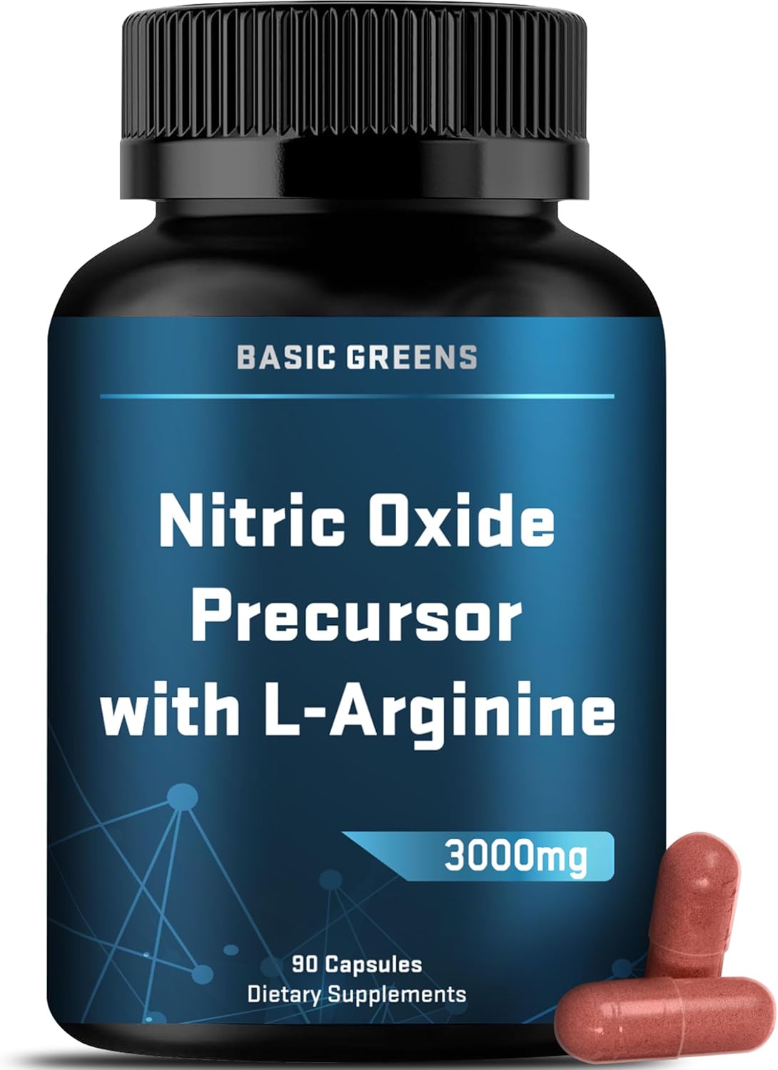 BASIC GREENS L-Arginine 3000mg Non-GMO capsules made for pre-workout support