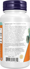 NOW Magnesium Glycinate supplement facts label with BioPerine for muscle and heart wellness