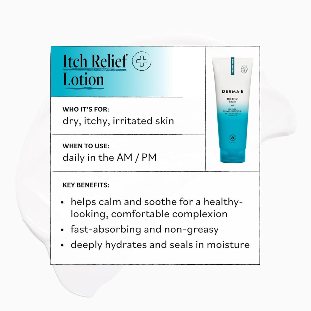 Moisturizing DERMA E body lotion designed to calm irritated and dry skin