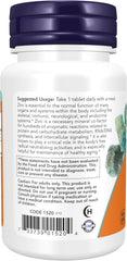 NOW Foods Zinc 50 mg bottle, 100 tablets with zinc gluconate for immune support